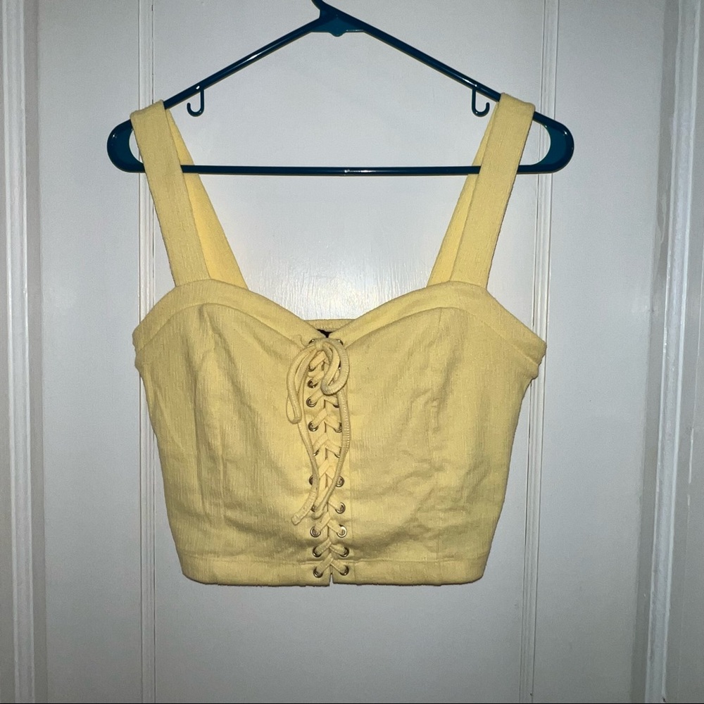 Yellow Lace Up Tank Top